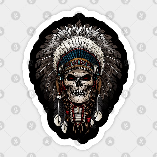Ancient Indian Chief Skull with feathers Sticker by Eskitus Fashion